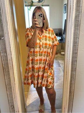NWT Uncle Frank Orange & Green Floral Button-Front Mini Dress